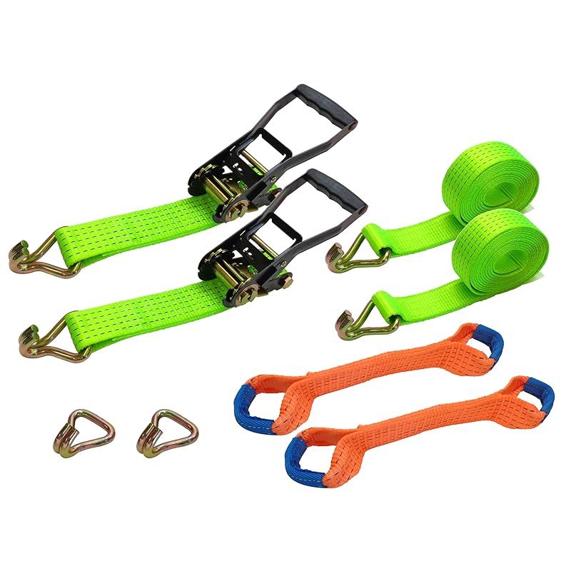 【新品】 ラチェットバックル式 ラッシングベルト Jフック 2個セット タイヤ固縛 2.5トン 黒 タイヤ 車 固定 締め付け ベルト 0