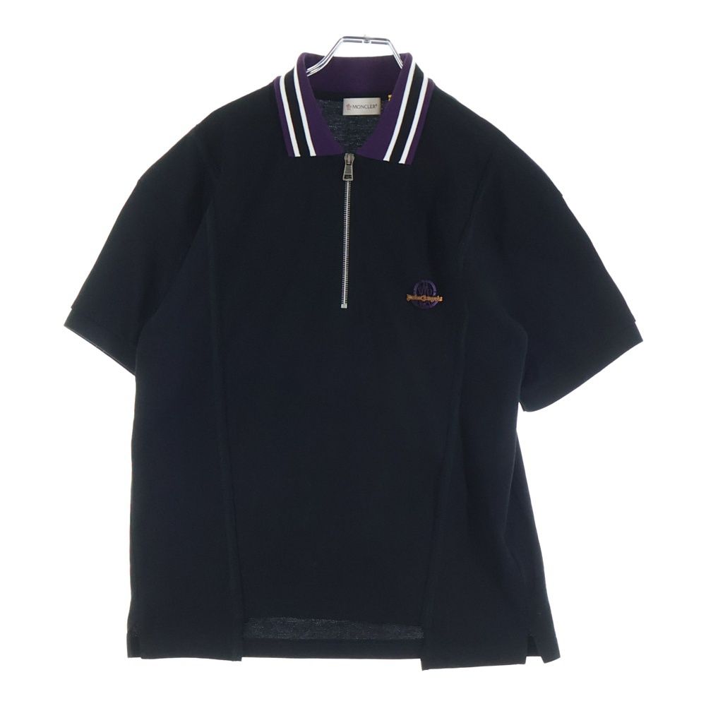 美品 19AW☆MONCLER×Palm Angels  8MONCLER 鹿の子生地 半袖ポロシャツ ハーフジップ メタルロゴ メンズ MAGLIA POLO MANICA CORTA MONCLER (モンクレール) 19AW ×Palm Angels MAGLIA POLO MANICA CORTA