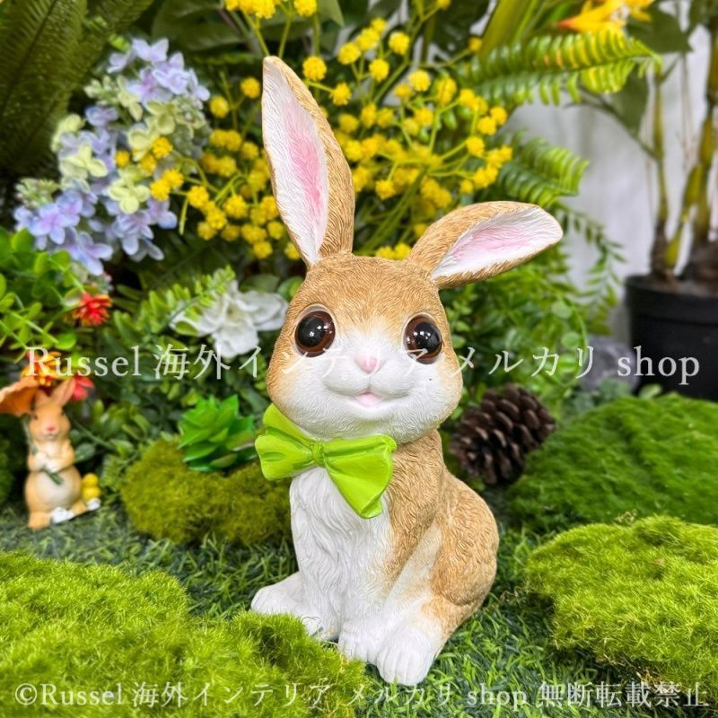 ガーデンオブジェ ラビット リボン うさぎ 樹脂 かわいい ウサギ 置物