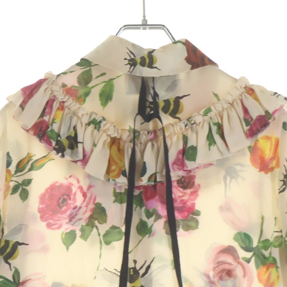 GUCCI (グッチ) フラワー総柄プリント シルク フリル 長袖