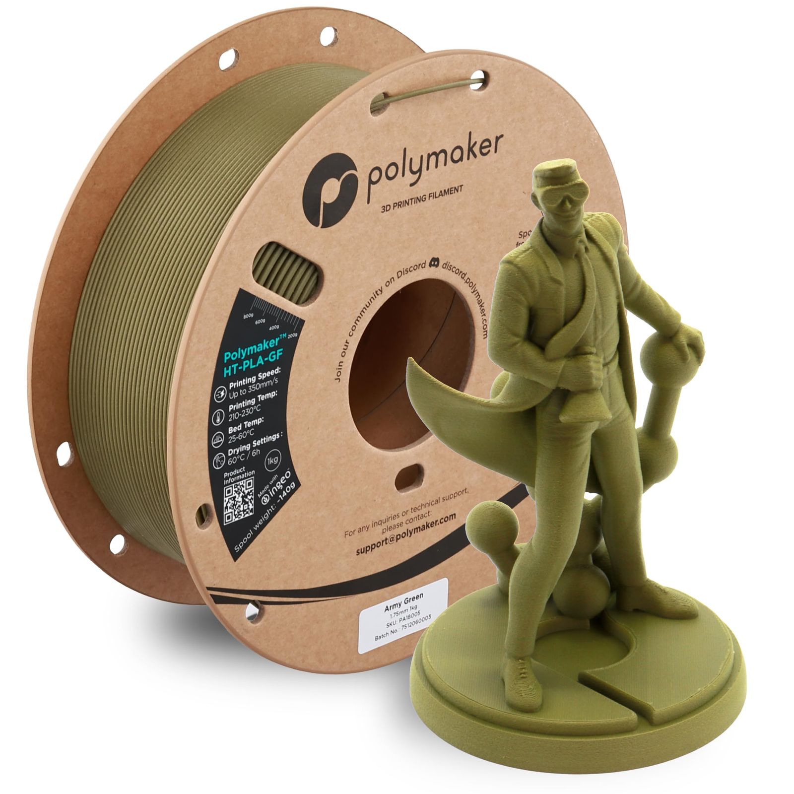 新品 ポリメーカ(Polymaker)3Dプリンタ―用耐熱性フィラメント Polymaker HT-PLA-GF 1.75mm径 1kg巻 Polymaker HT-PLA-GF Army Green
