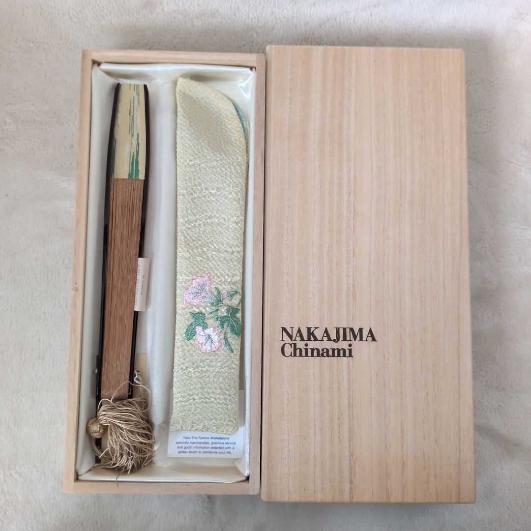 新品・未使用】京清堂 中島千波画伯デザイン 扇子「朝顔」桐箱付き