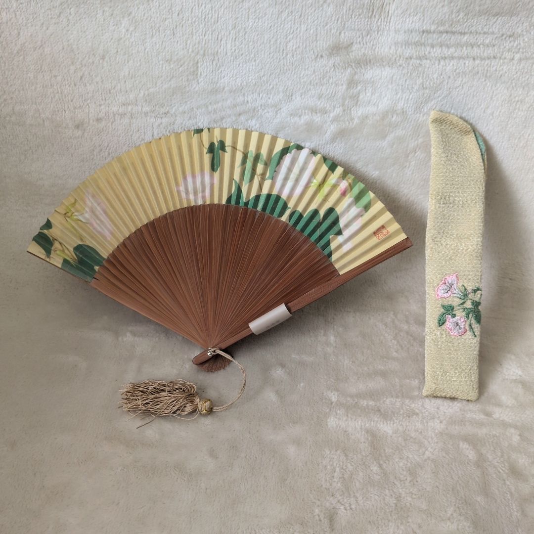 新品・未使用】京清堂 中島千波画伯デザイン 扇子「朝顔」桐箱付き
