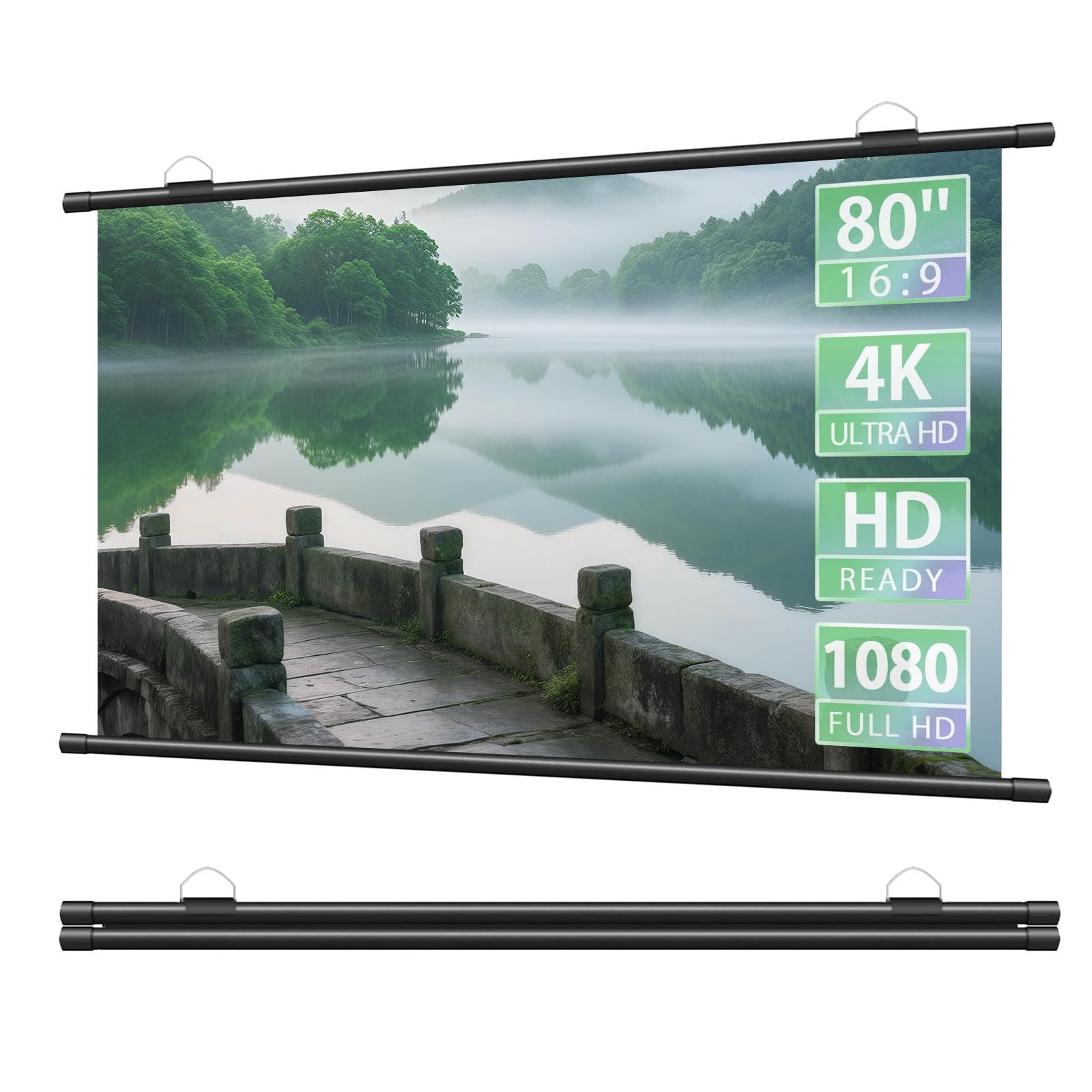 プロジェクター スクリーン 80インチ 16:9 4K対応 壁掛け 吊り下げ式 