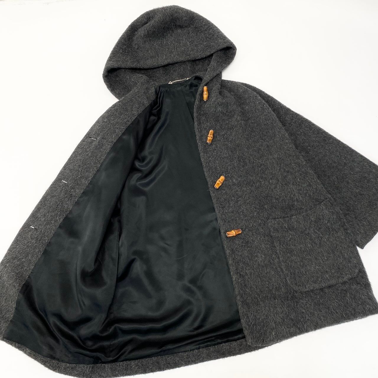 49d5 GUCCI ヴィンテージ グッチ バンブー オーバーコート フーディ 