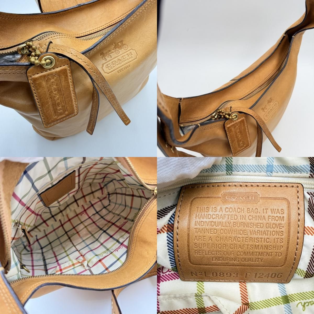 COACH（コーチ） ショルダーバッグ ホーボーバッグ レザー ブラウン系 ゴールド金具 レディース F12406 【中古】 COACH（コーチ） ショルダーバッグ ホーボーバッグ レザー ブラウン系