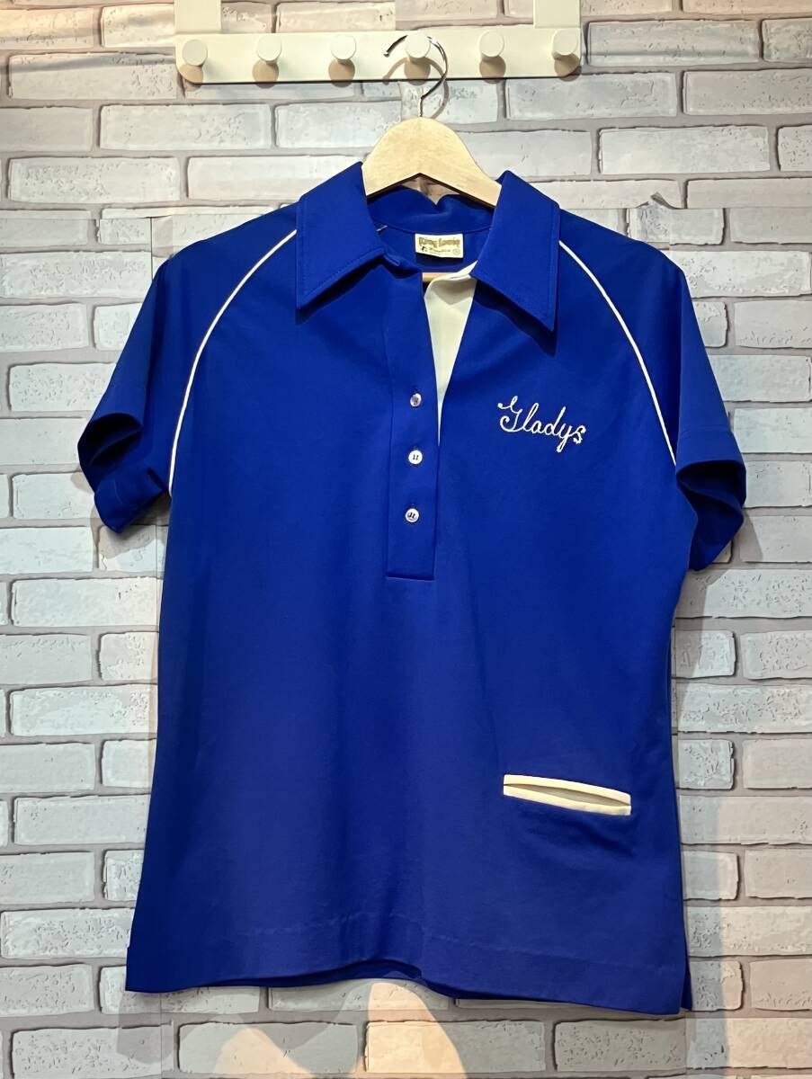 King Louie Bowling Shirt USA Embroidered Blue Short Sleeve Polo Shirt Small