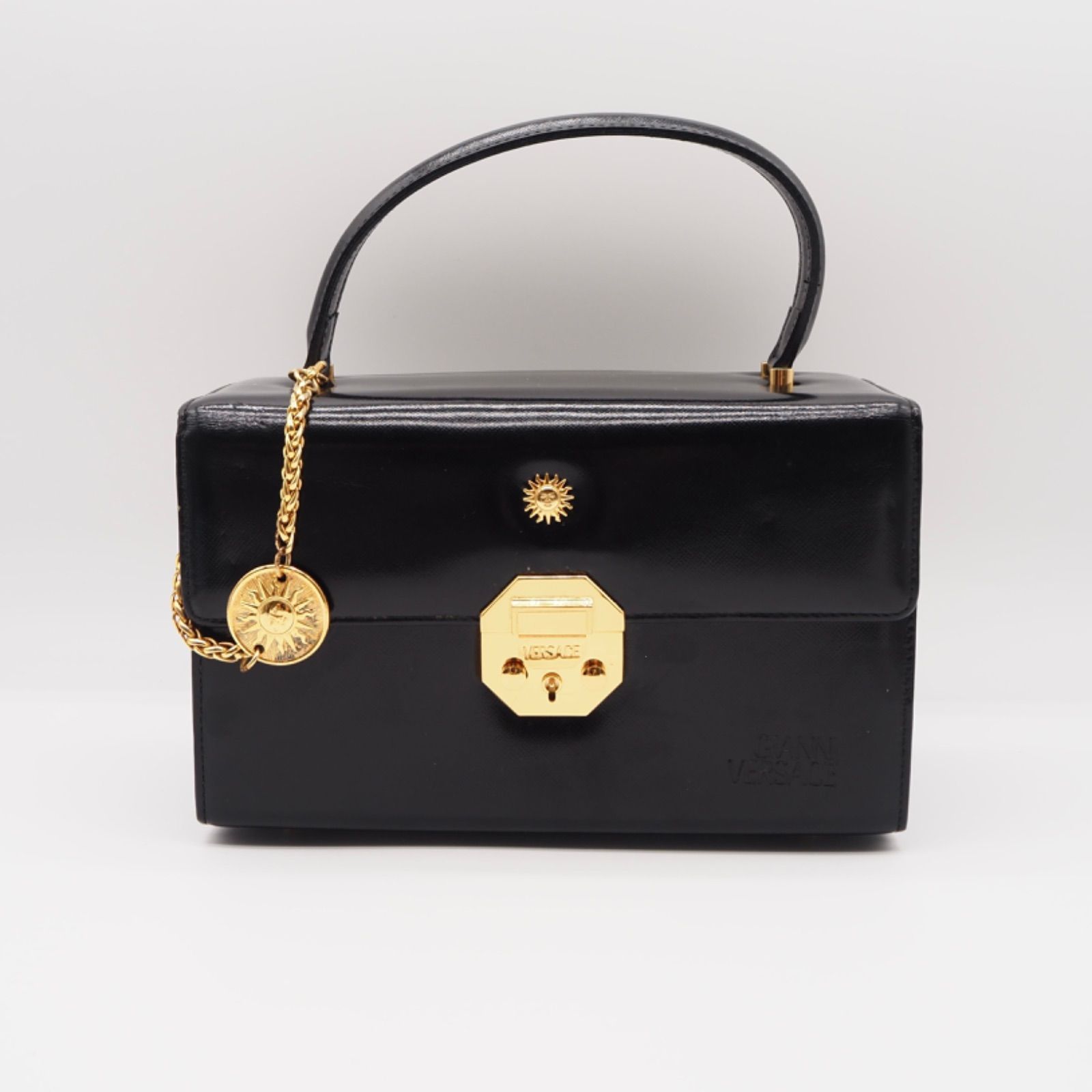 VERSACE バニティバッグ レザー ブラック ゴールド金具 ヴェルサーチェ
