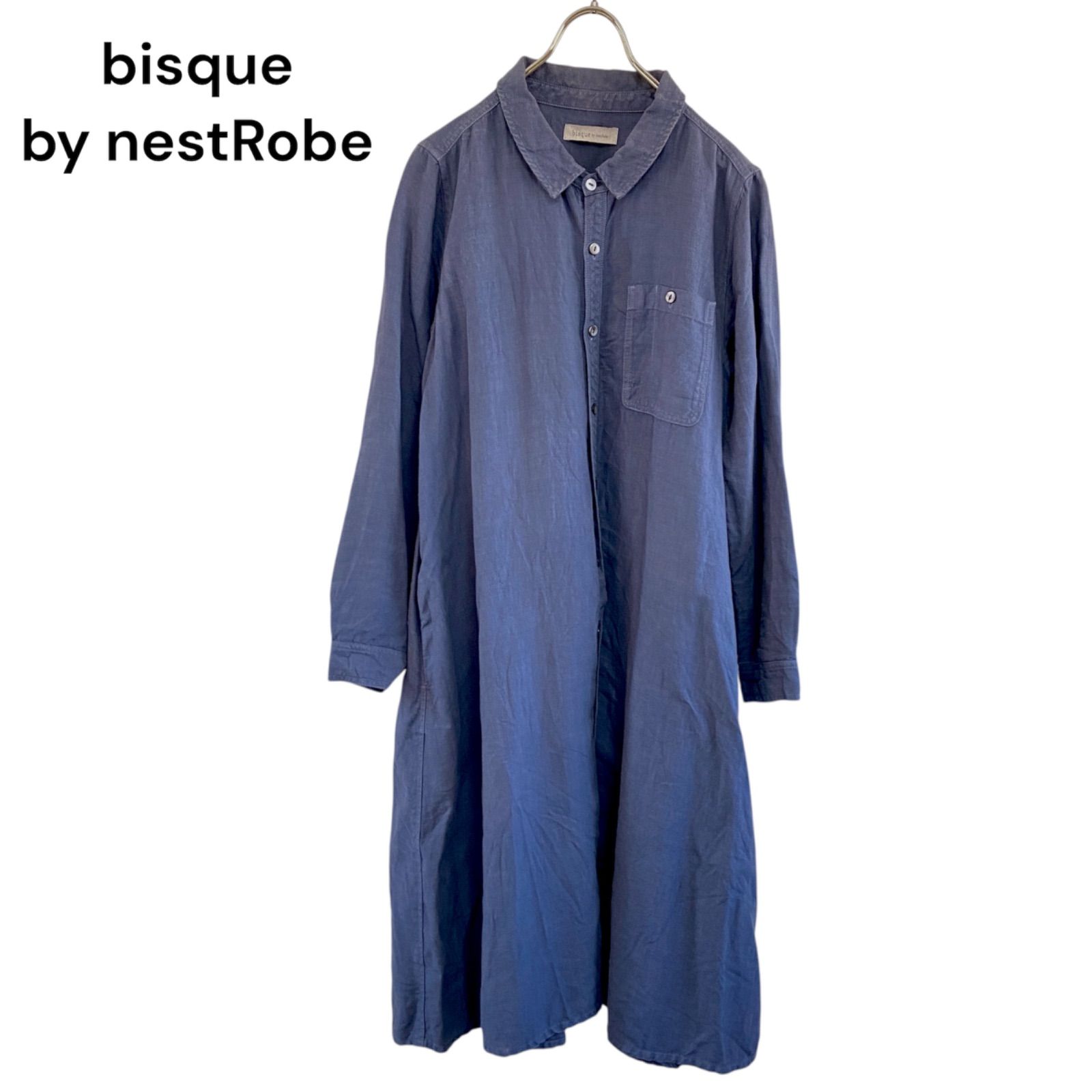 美品】nest Robe ネストローブ リネン シャツワンピース ネイビー 
