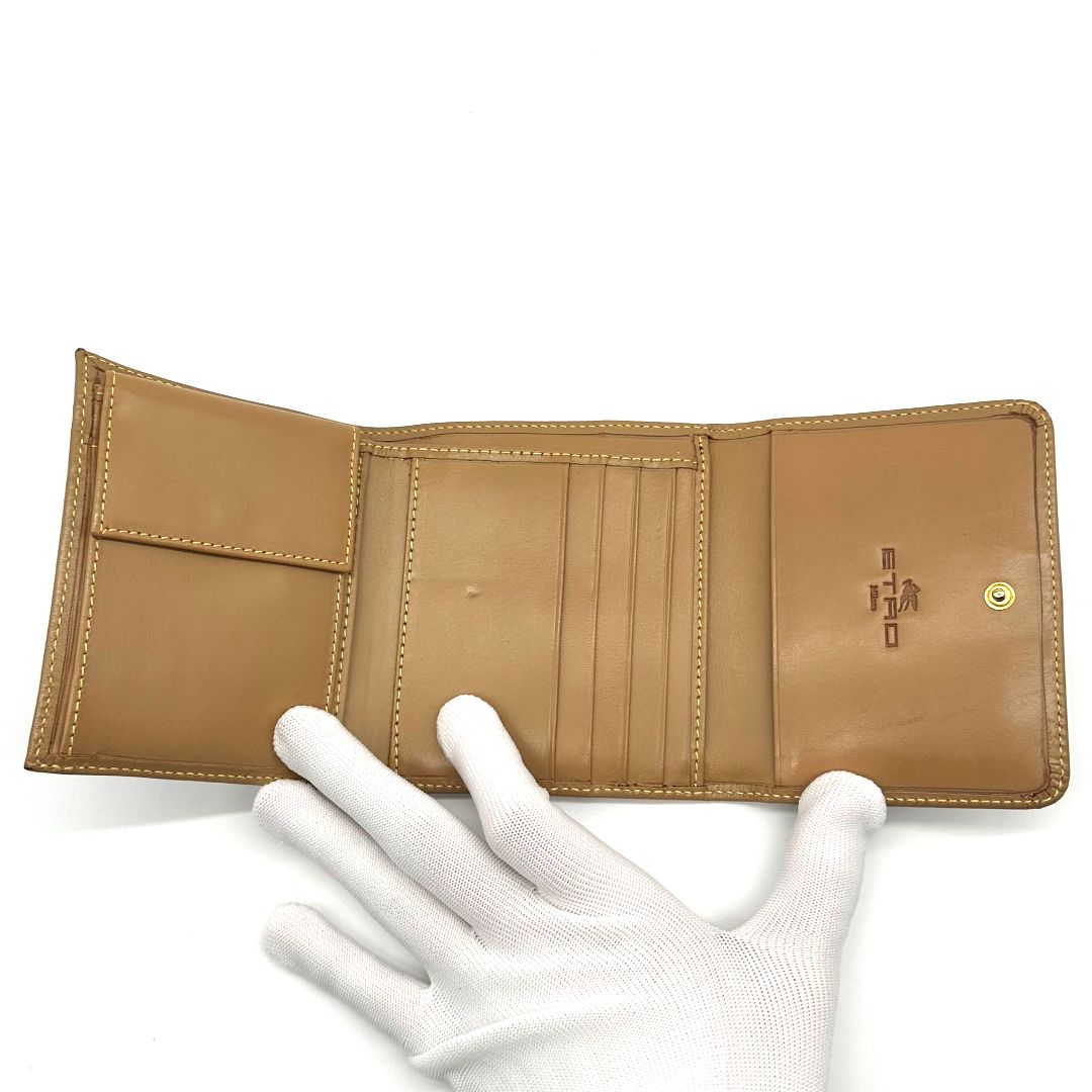エトロ ETRO 三つ折り財布 ペイズリー PVC レザー ブラウン マルチ