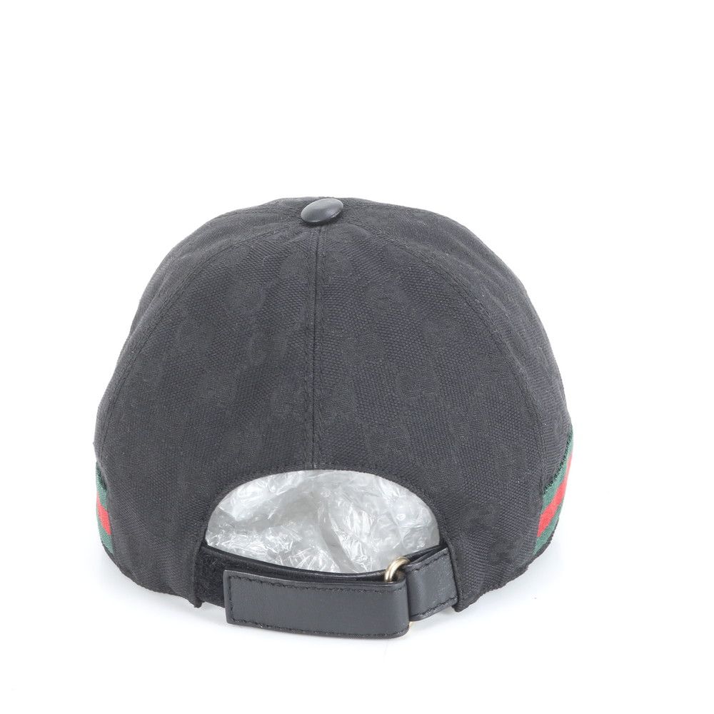 美品 グッチ GGキャンバス シェリー ライン キャップ ブラック 黒 M 