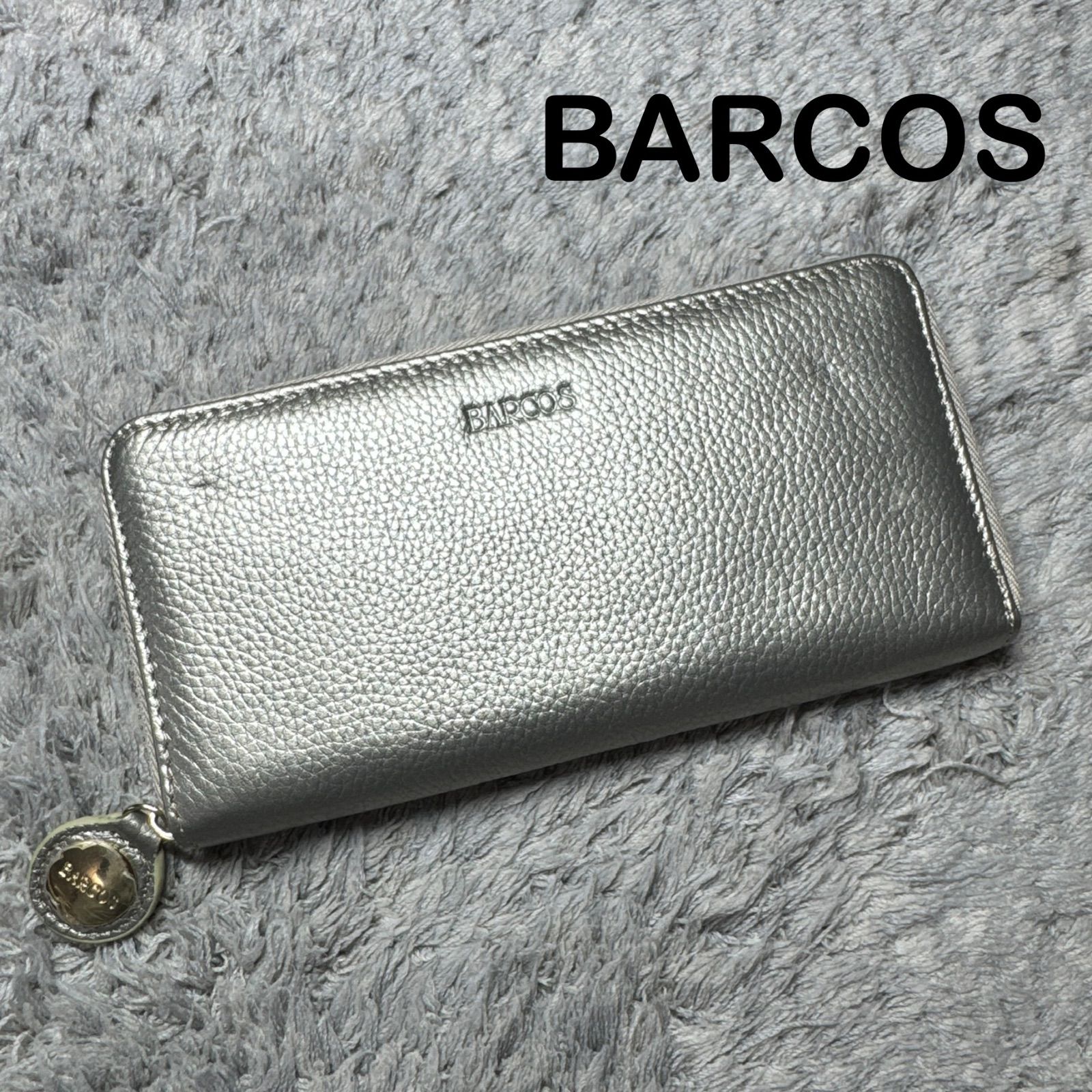 BARCOS バルコス 長財布 ラウンドファスナー シルバー レザー - メルカリ