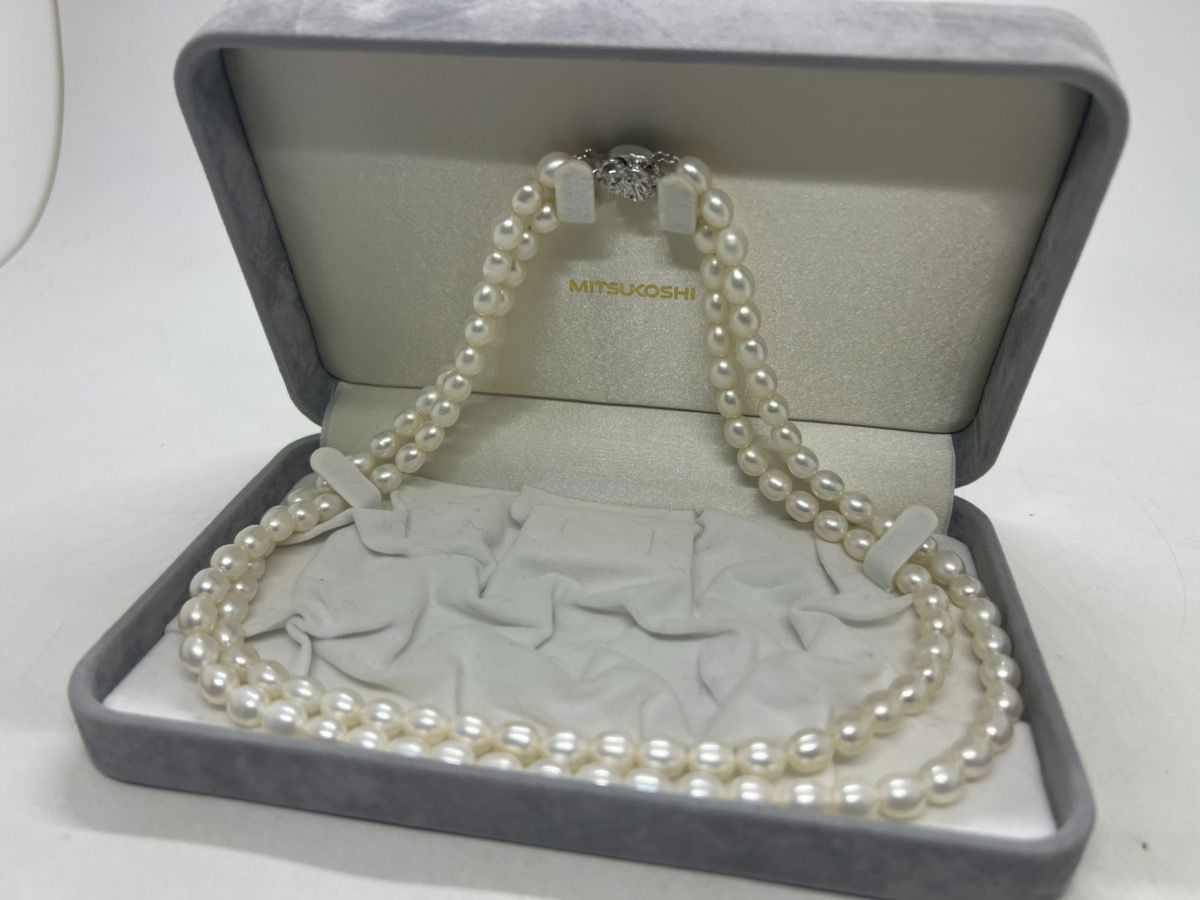 MITSUKOSHI パールネックレス 2連 SILVER留め具 SILVER刻印 M548 