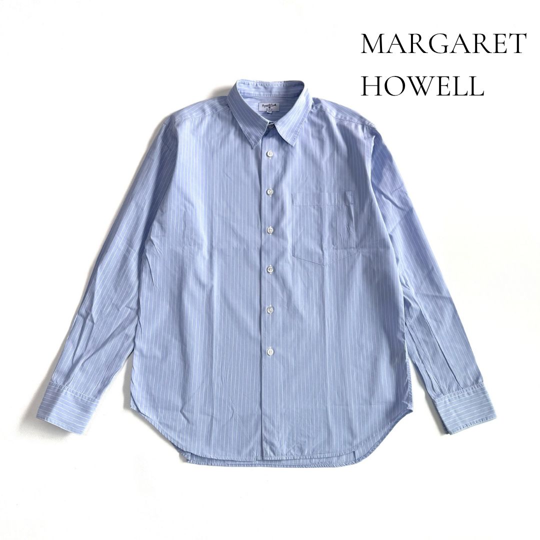 MARGARET HOWELL MEN ストライプシャツ メンズ コットン 長袖 ブルー系