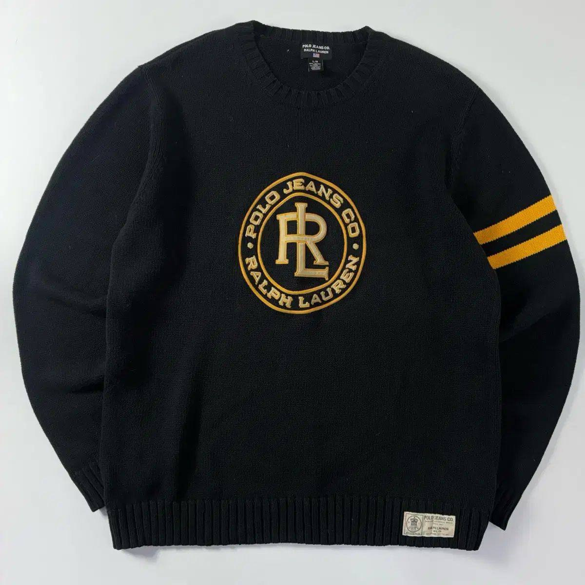 POLO ポロ ジーンズ カンパニー コットン PRL パッチ ラウンド ニット-良品