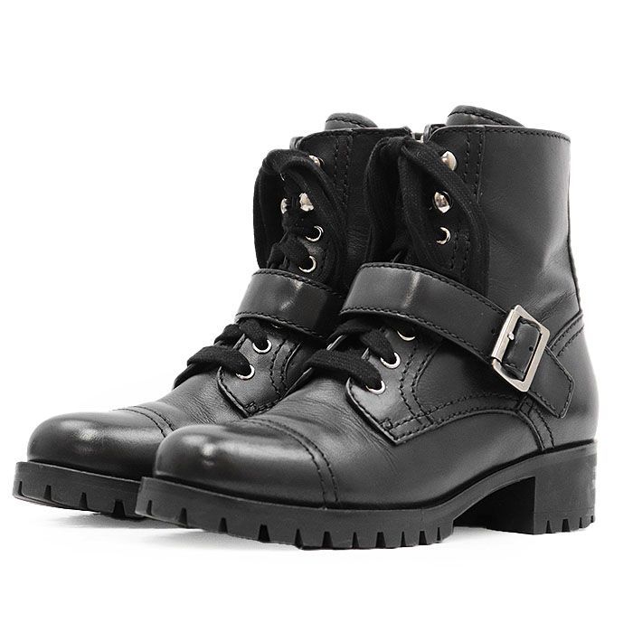 SALE】PRADA プラダ ブーツ ロゴ サイドジップ トゥキャップ レース