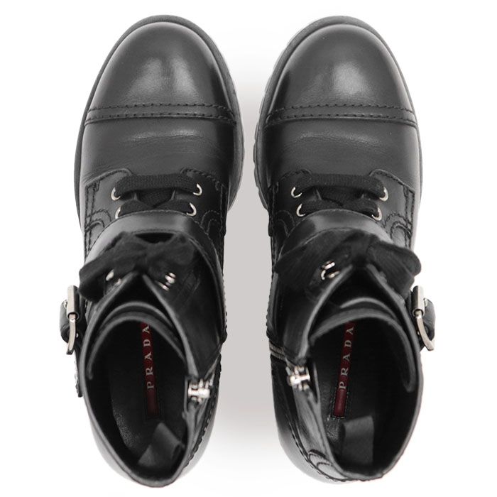 SALE】PRADA プラダ ブーツ ロゴ サイドジップ トゥキャップ レース