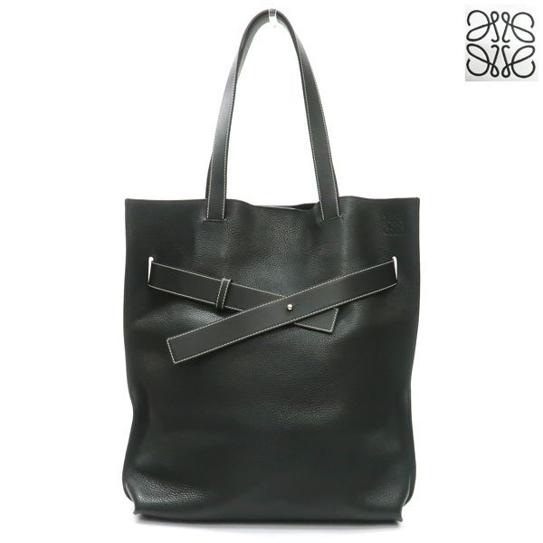 LOEWE バーティカル ベルト トートバッグ 黒 グレインドカーフ レザー 