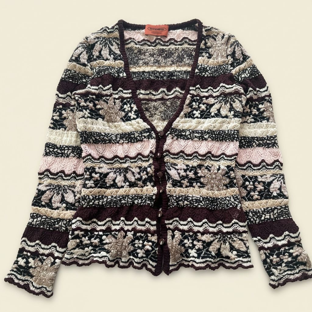 MISSONI オレンジタグ 総柄 カーディガン 長袖 42 マルチカラー 美品 