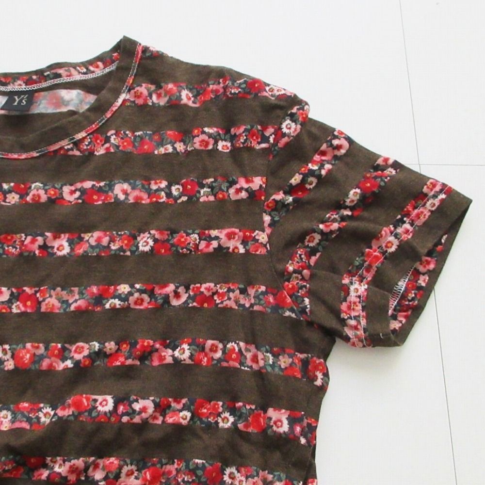 Ys ワイズ ヨウジヤマモト フラワープリント ボーダー柄 Tシャツ 半袖 