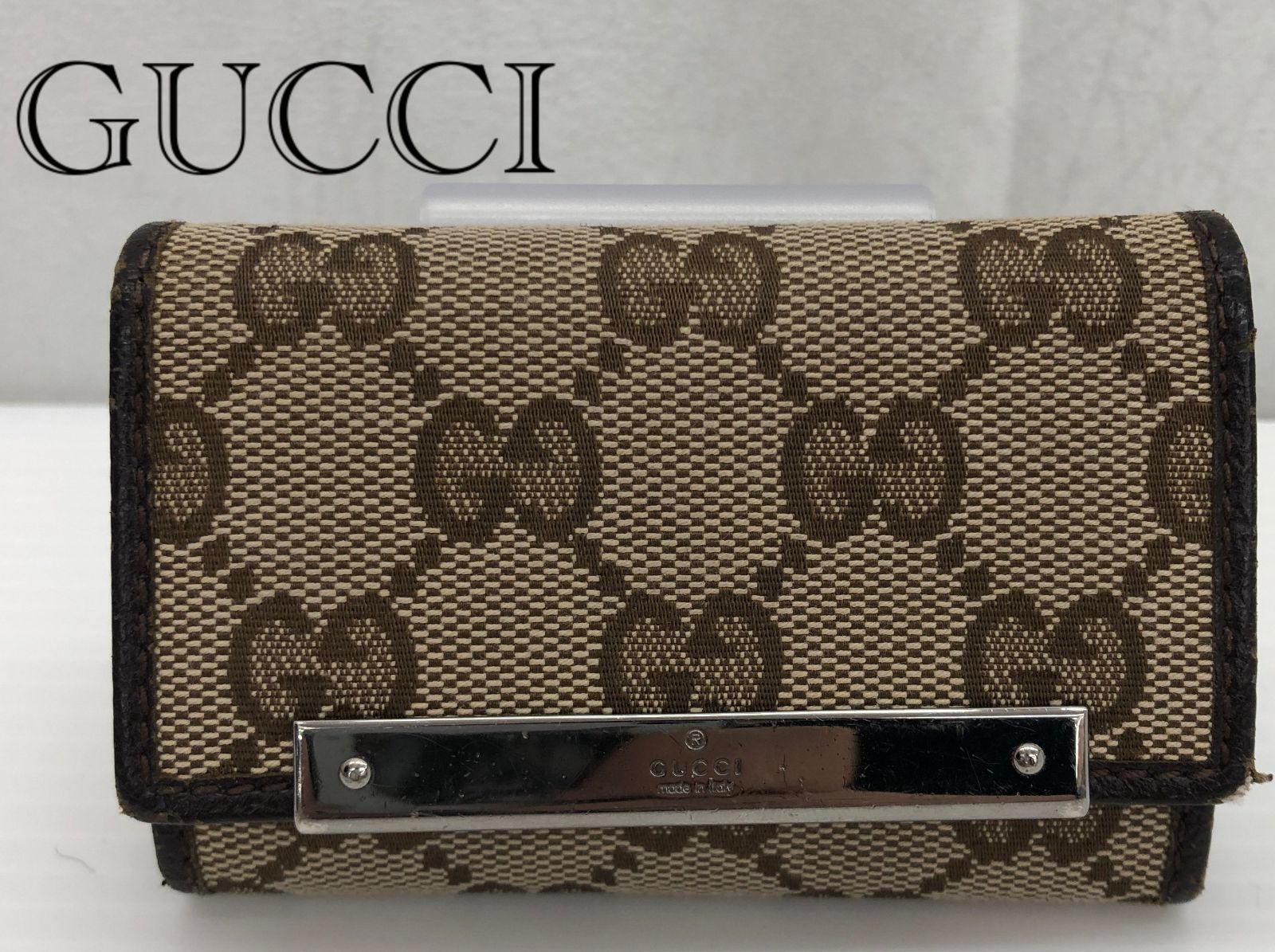 美品】GUCCI/グッチ GGキャンバス 6連キーケース ブラウン系 S-11065