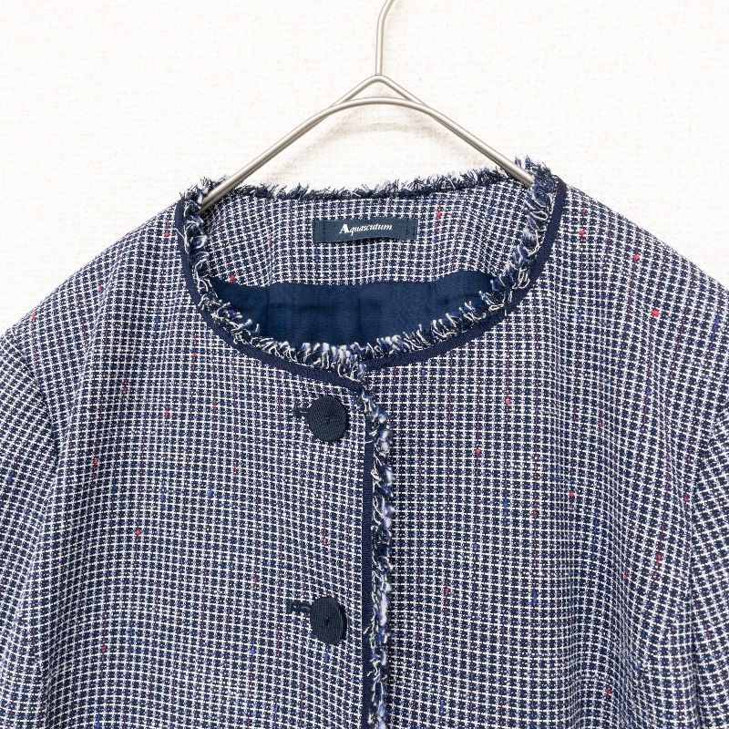 ◎Aquascutum アクアスキュータム ノーカラージャケット ツイード 