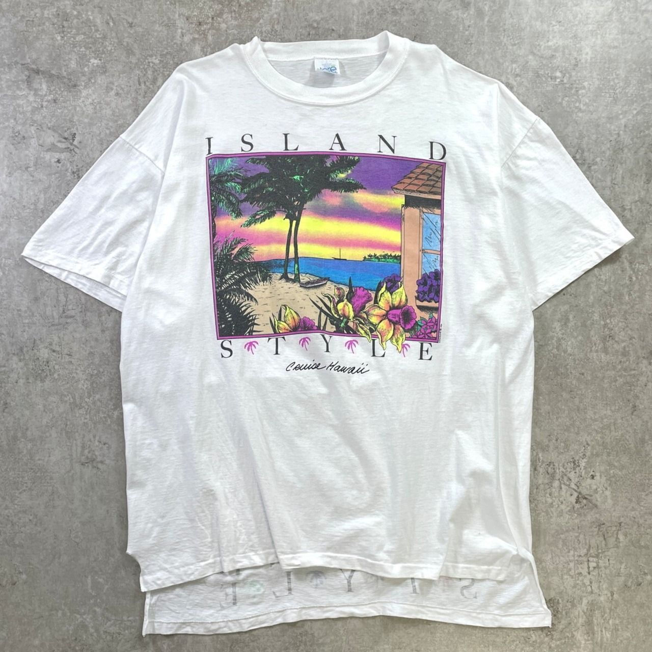 90年代 USA製 ISLAND STYLE アートプリントTシャツ メンズ2XL相当 古着 