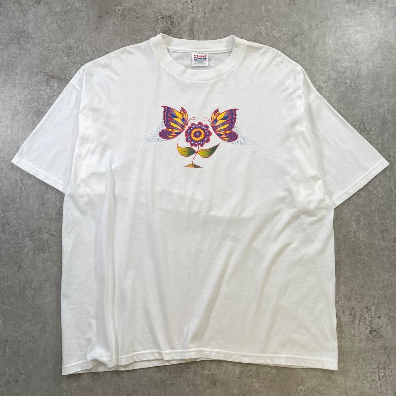 00年代 フラワー 蝶 アートプリントTシャツ メンズ2XL 古着 00s Y2K 