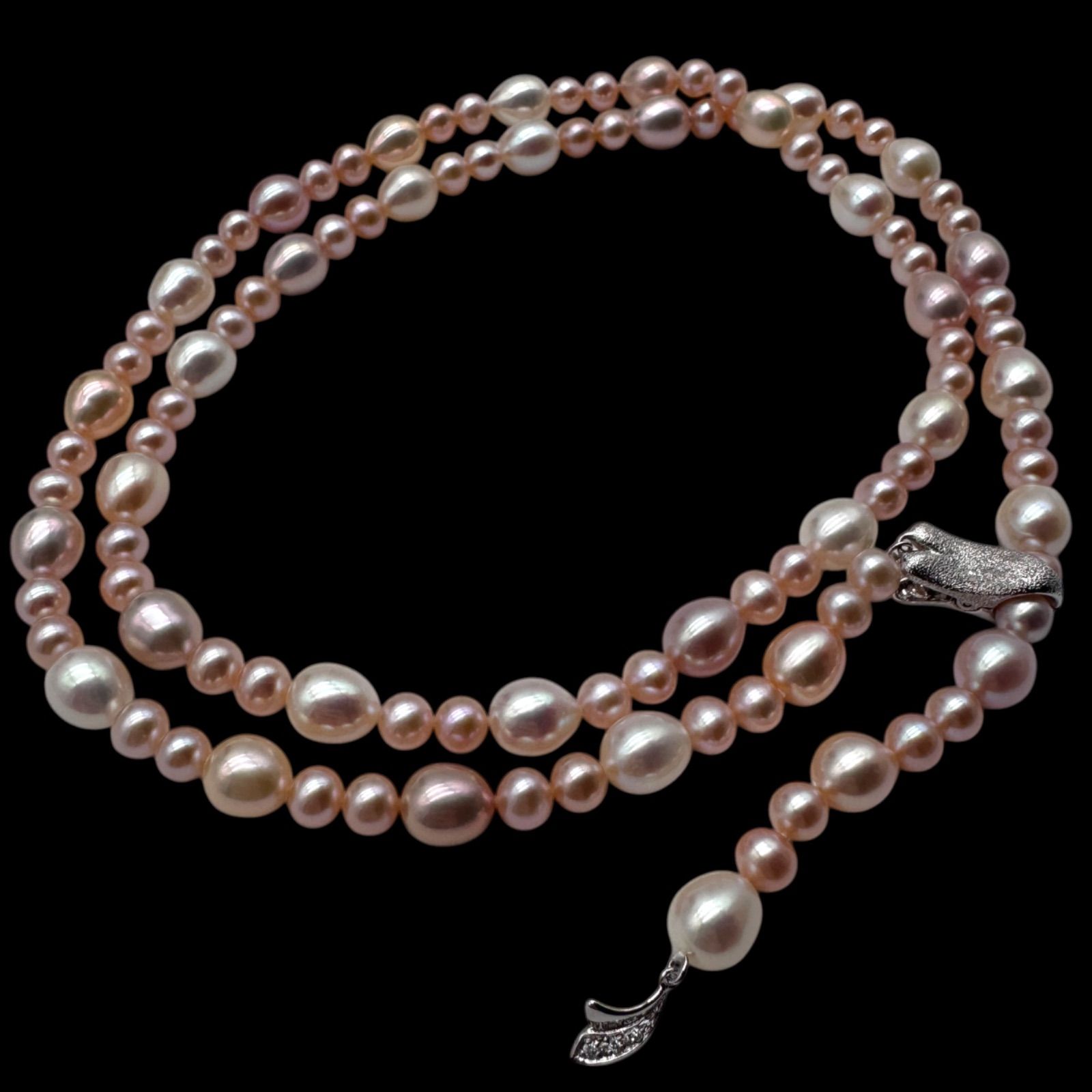 テリ◎ 淡水パール 本真珠 ロングネックレス マルチカラー 約5.6-8.3mm 