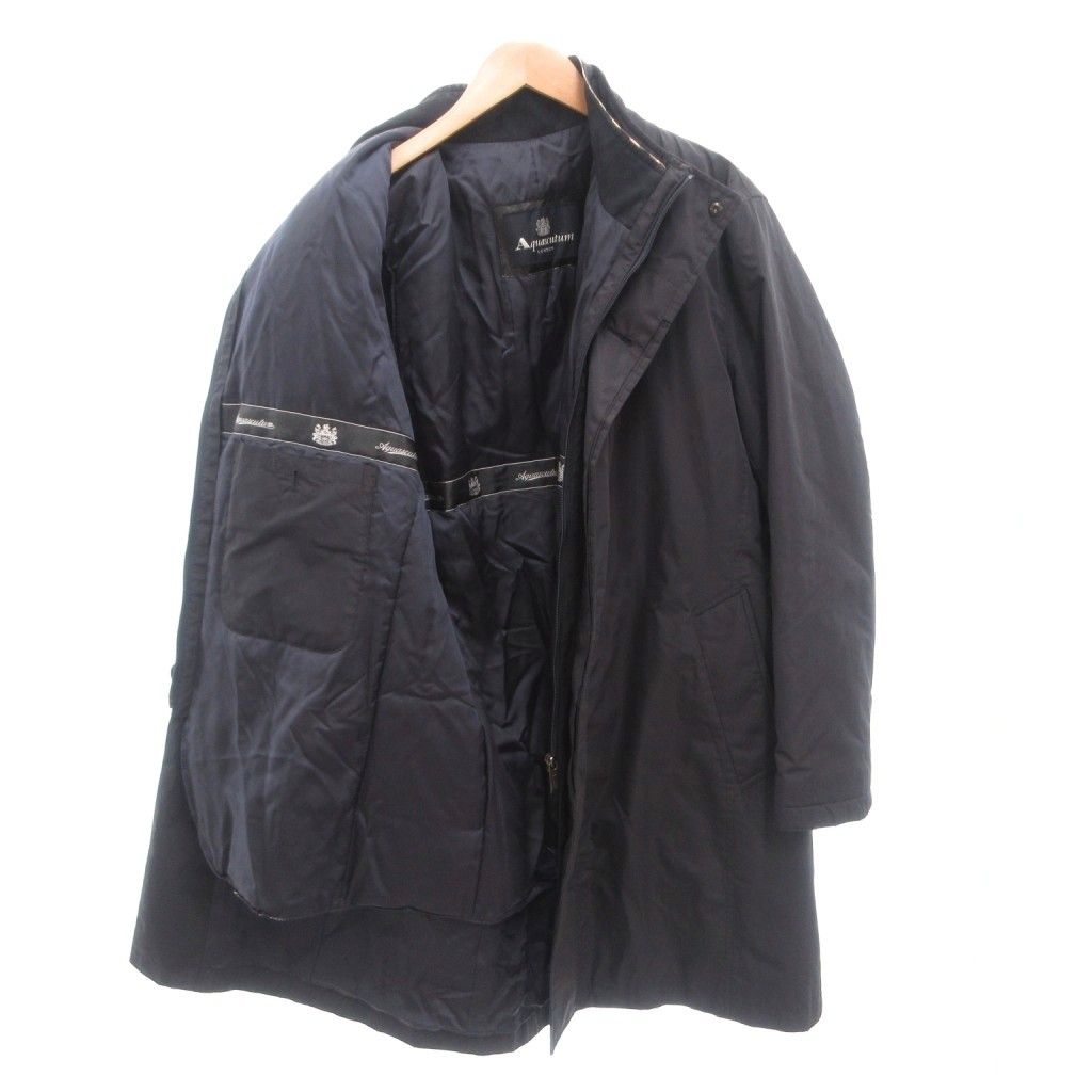 美品 Aquascutum ダウンコート ダークネイビー アクアスキュータム AQUASCUTUM ダウンコート 38 紺 ネイビー スタンド