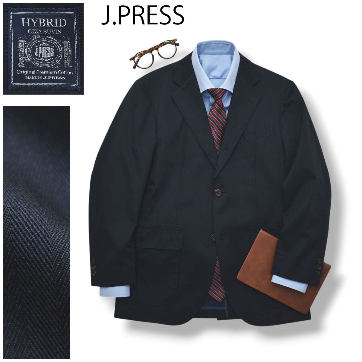 ジェイプレス J.PRESS HYBRID GIZA SUVIN シャドーストライプ シングル