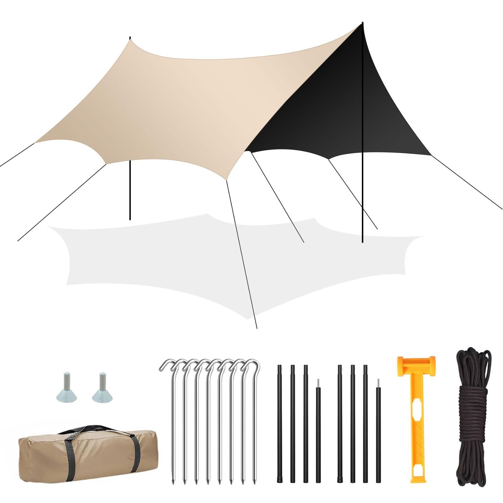 [Special Price] Waterproof Tarp, Camper Tent, Tarp Tent, Highly Water Resistant, UV Protection, Sunshading/Shading/Heat Retardant/Water Resistant, Lightweight, UPF 80+ UV Cool, Easy Installation, Picnic, Fishing, Mountaineering, Sports Day, Outdoor WAIZY (3M*4M/3M*5M)