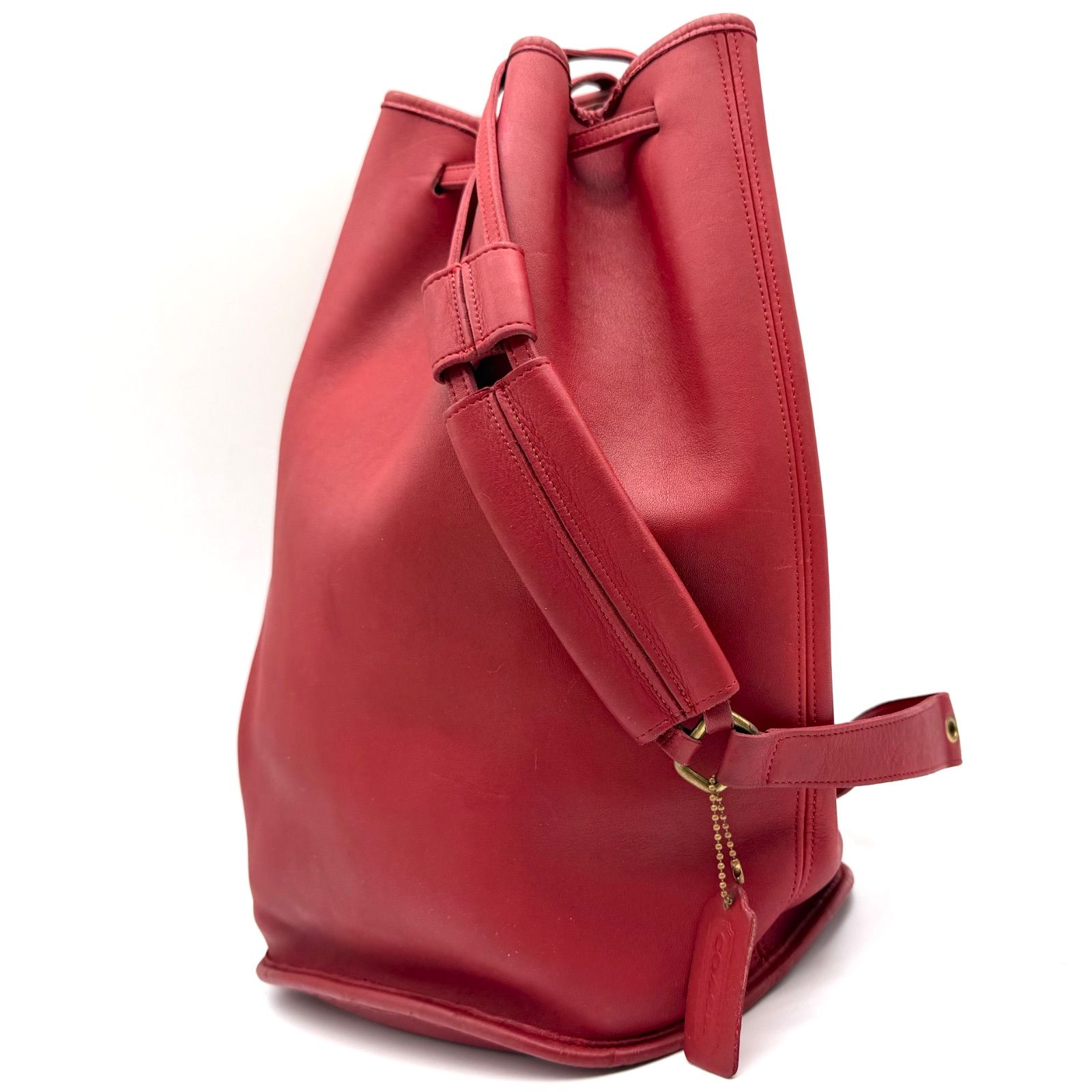 OLDCOACH y2k shoulder bag red leather USA bucket charm unisex 