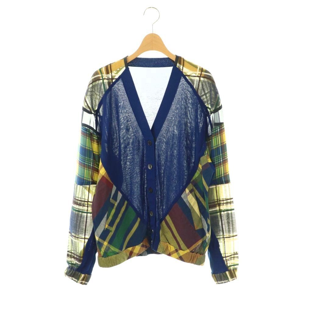 サカイ チェック ドッキングシアーカーディガン 切替 1 ロイヤルブルー サカイ sacai チェック ドッキングシアーカーディガン 切替 1 ロイヤル