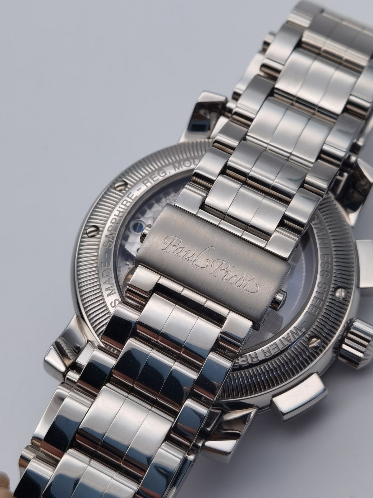  保証書付き ポールピコ PaulPicot テクノグラフ 0334.S クロノグラフ SS ステンレス デイト メンズ 自動巻き 腕時計 チェック柄 自動巻き時計 腕時計(アナログ)