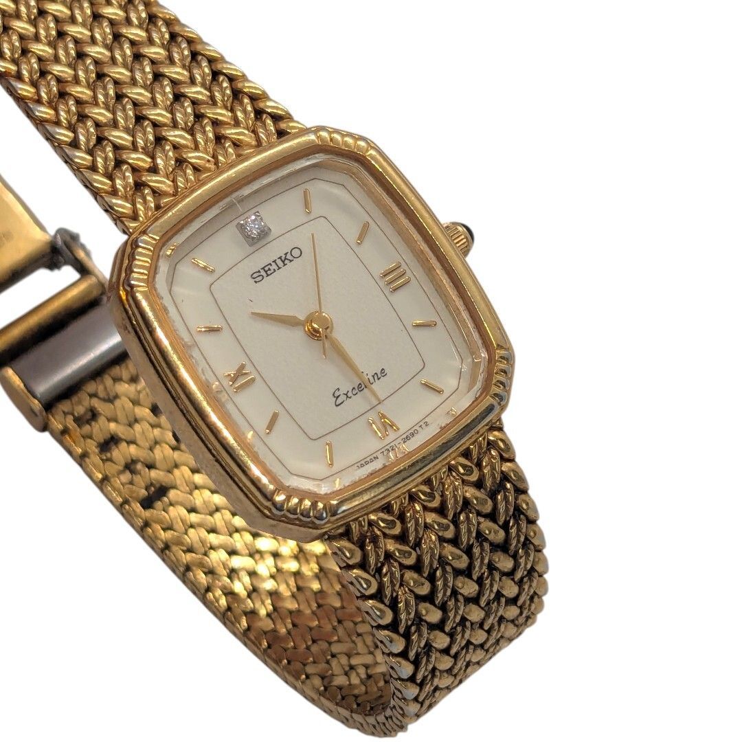 美品】 SEIKO 腕時計 エクセリーヌ Exceline 7321-6600 1Pダイヤ 実動