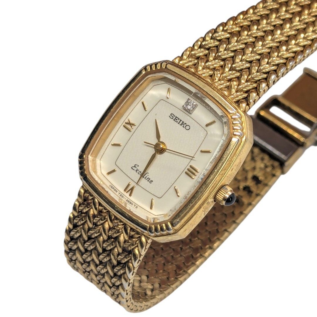 SEIKO エクセリーヌ 1P ダイヤ 7321-6600 クォーツ 腕時計 美品】 SEIKO 腕時計 エクセリーヌ Exceline 7321-6600 1Pダイヤ 実動