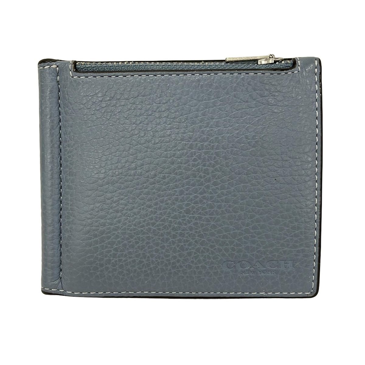 【美品】 COACH 二つ折り財布　C8272 マネークリップ　ブルー COACH(コーチ) 2つ折り財布 マネー クリップ ジップ ウォレット C8272