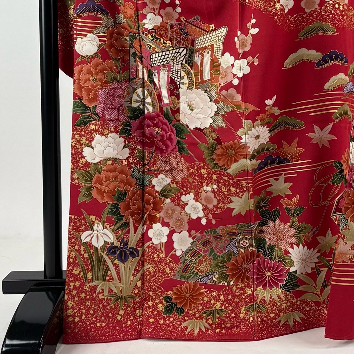 振袖 身丈168cm 裄丈70cm L 袷 草花 流水 金糸 金彩 紺色 正絹 名品