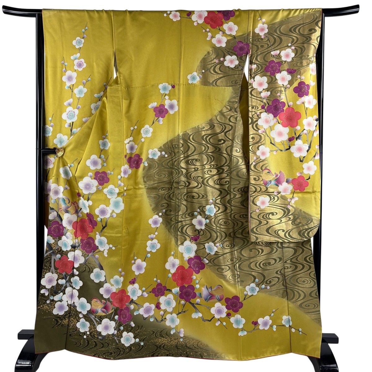 振袖 身丈166cm 裄丈66cm 正絹 秀品 【中古】 振袖 身丈166cm 裄丈66cm M 袷 草花 鴛鴦 金糸 金彩 サーモンピンク
