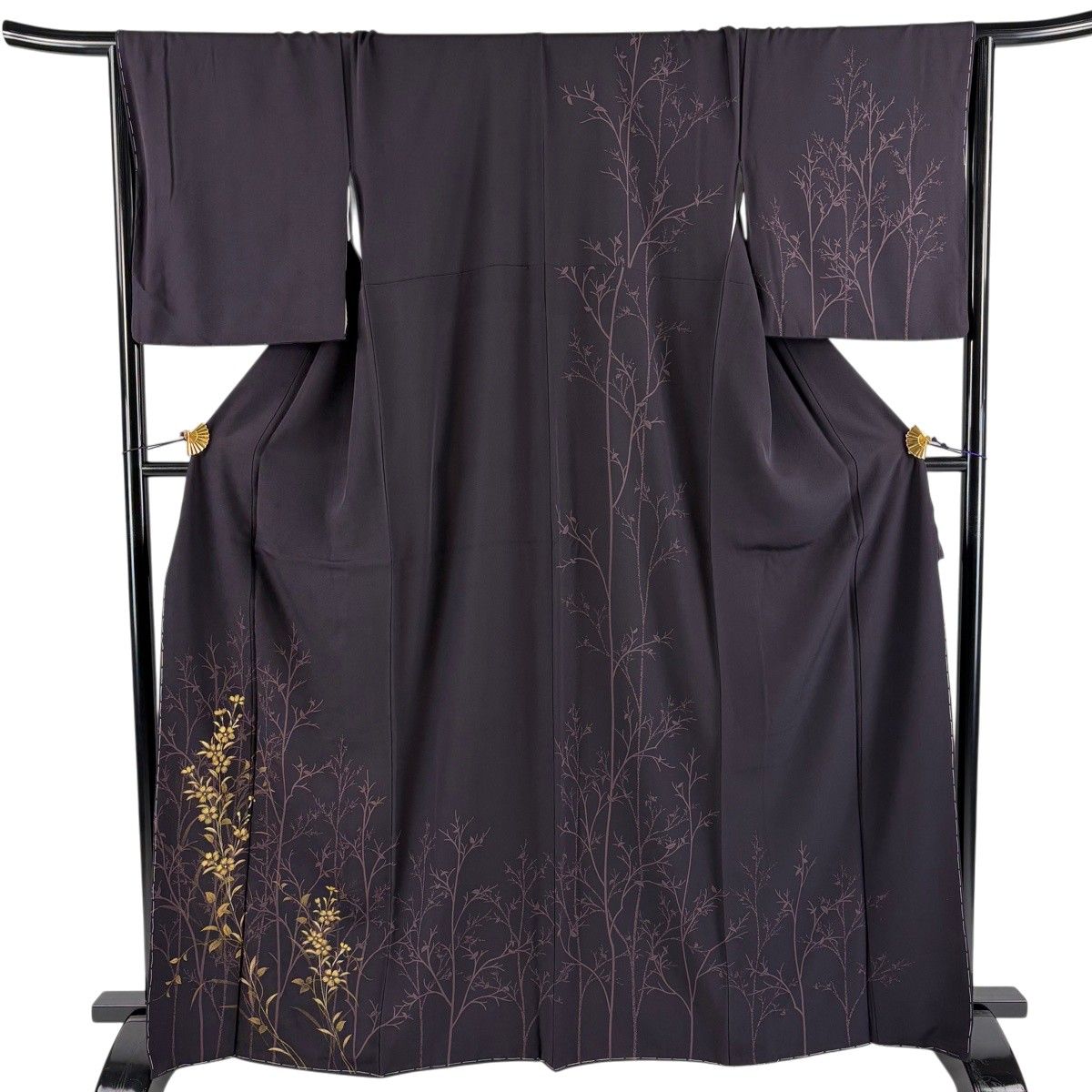 美品】 訪問着 身丈167.5cm 裄丈66.5cm M 袷 草花 枝葉 金彩 美品】 訪問着 身丈167.5cm 裄丈66.5cm M 袷 草花 枝葉 金彩