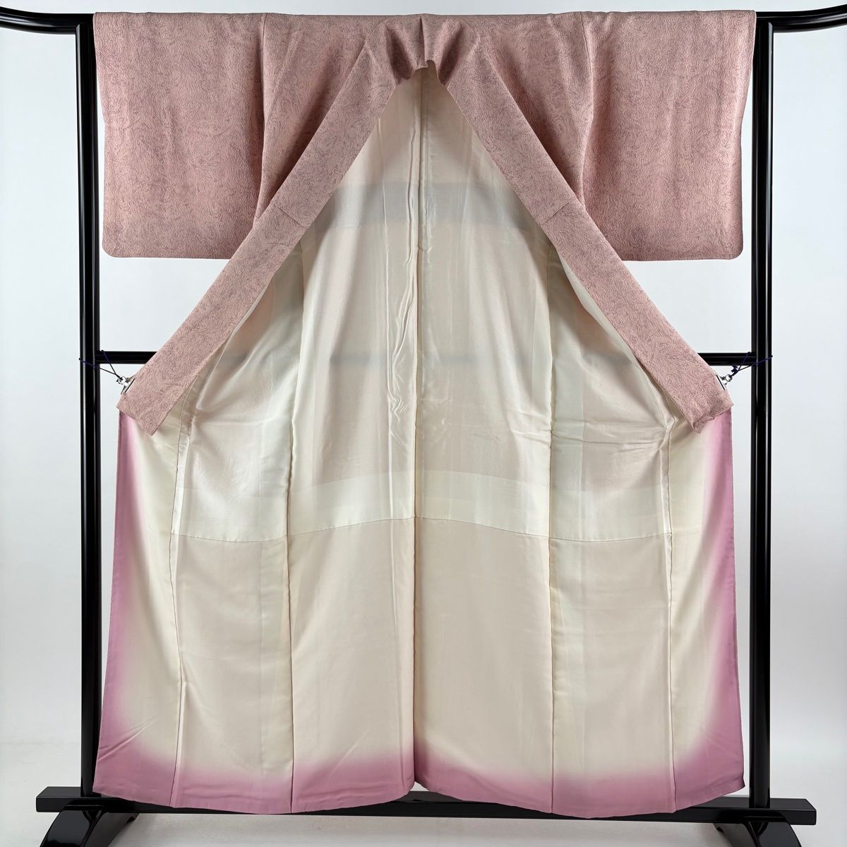 美品】 小紋 身丈156.5cm 裄丈63cm S 袷 落款 墨流し ピンク