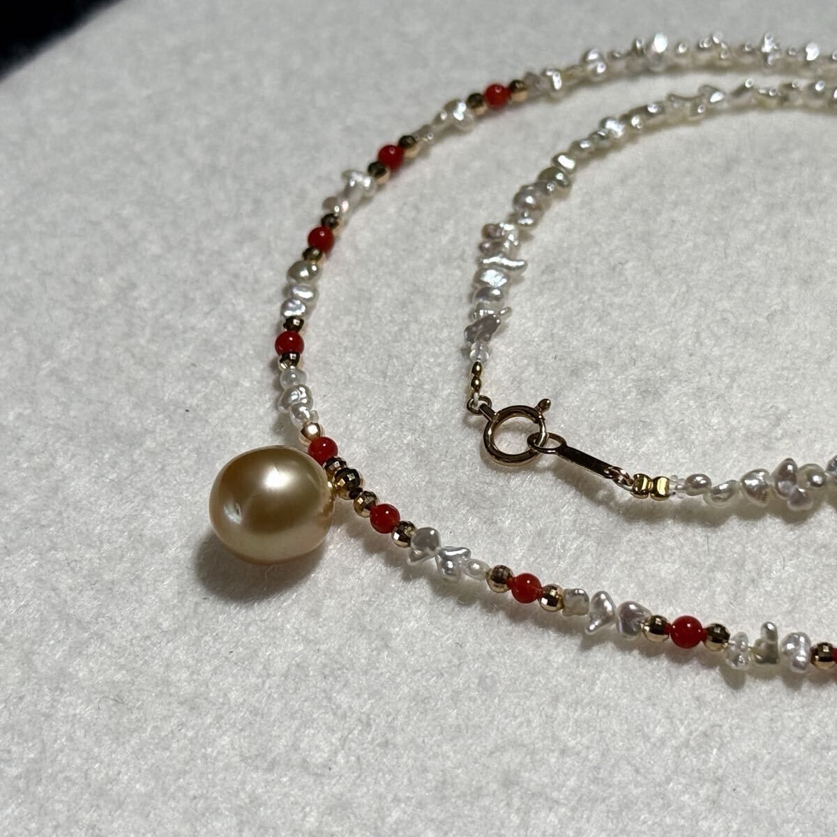 照り◎【K18】白蝶真珠 ゴールデンパール 芥子 ケシパール ネックレス 