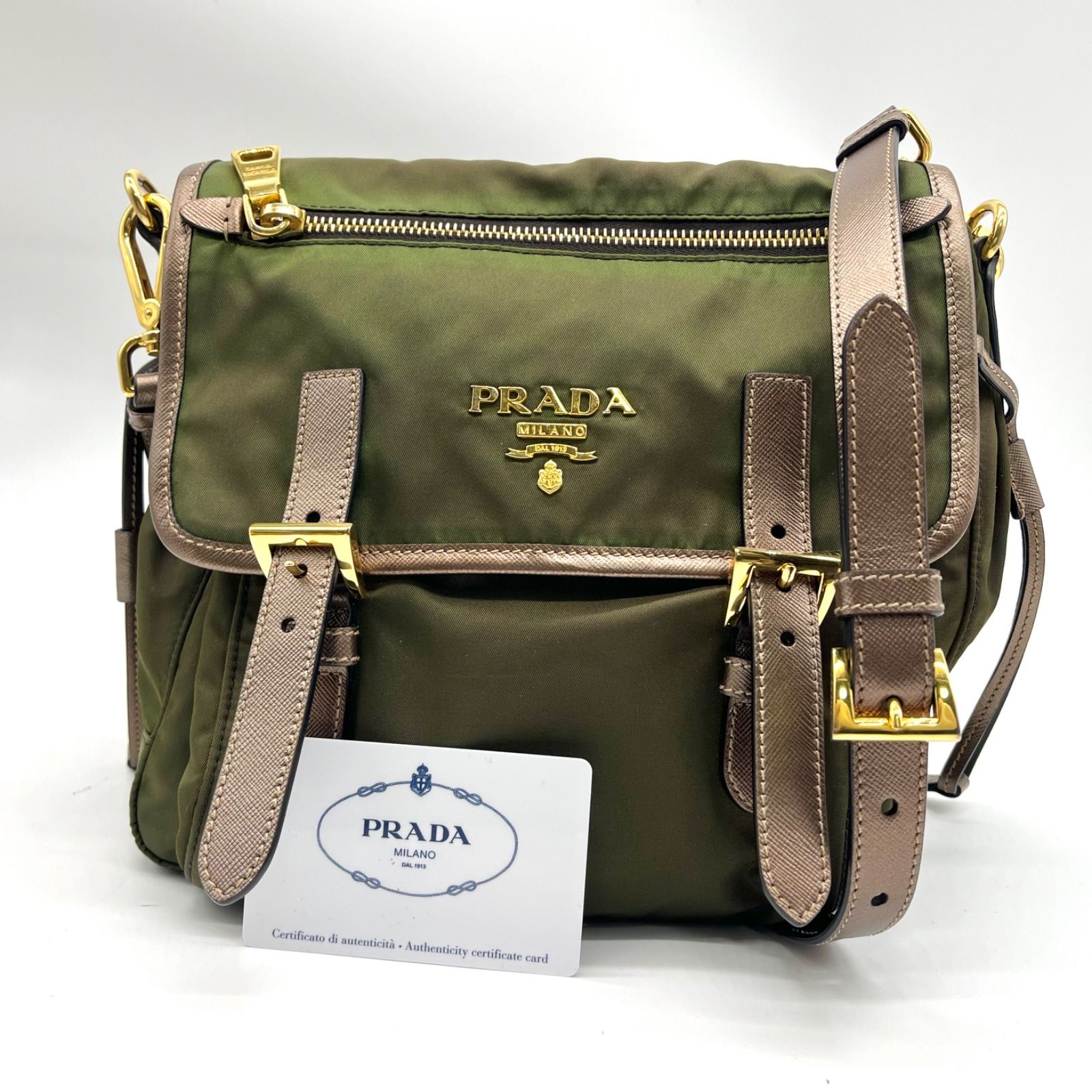 PRADA プラダ メタルロゴ ナイロン×サフィアーノレザー ショルダー 