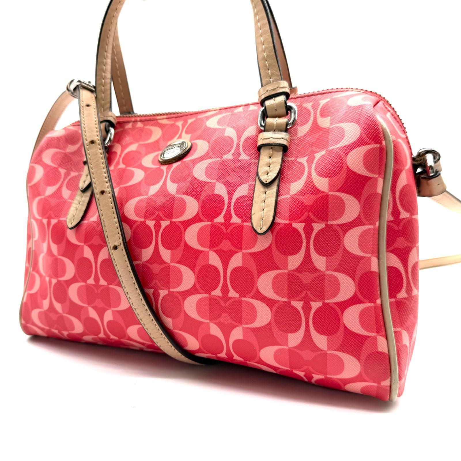 良品】COACH y2k 2way red leather PVC signature shoulder bag mini 