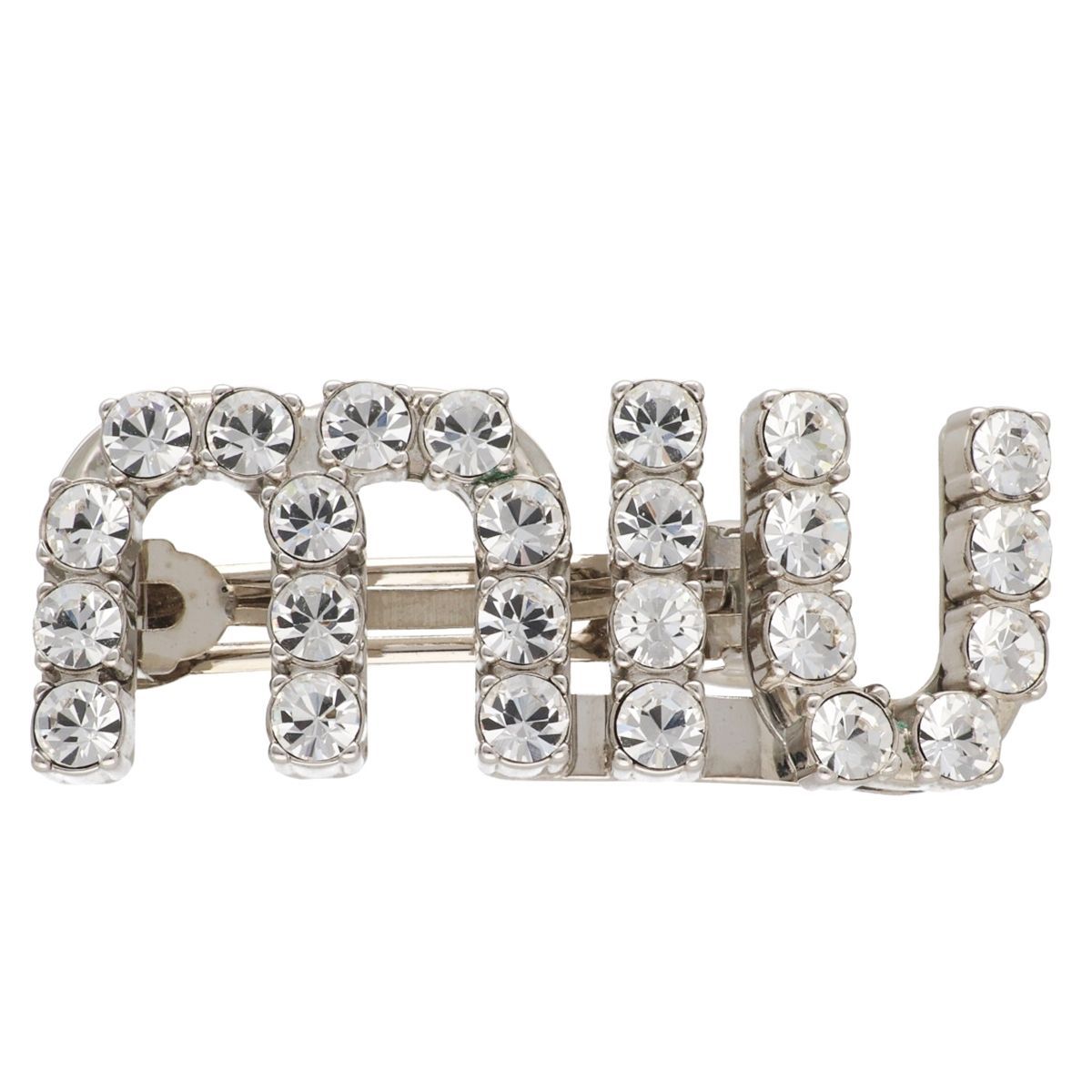 中古】 MIU MIU ミュウミュウ クリスタル ロゴヘアクリップ シルバー 