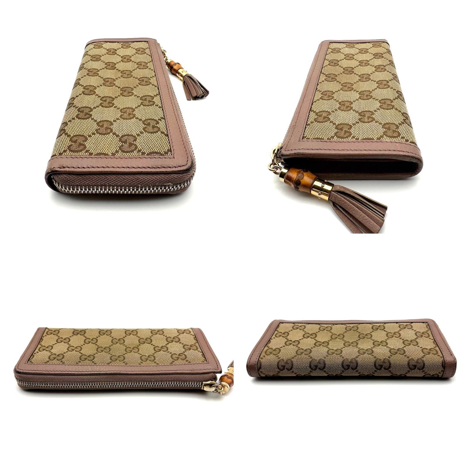 良品 】GUCCI グッチ GGキャンバス バンブータッセル L字ファスナー 長