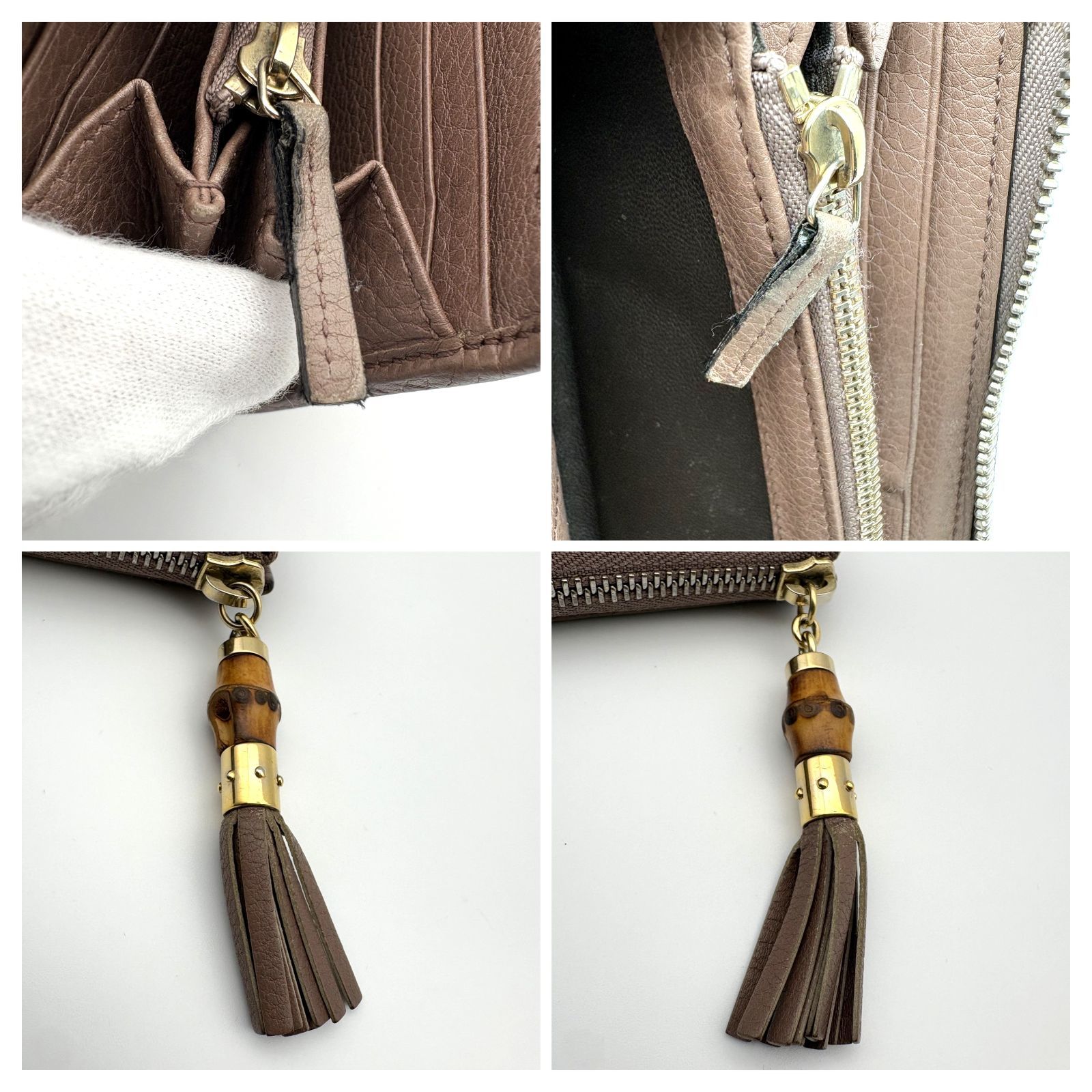 良品 】GUCCI グッチ GGキャンバス バンブータッセル L字ファスナー 長