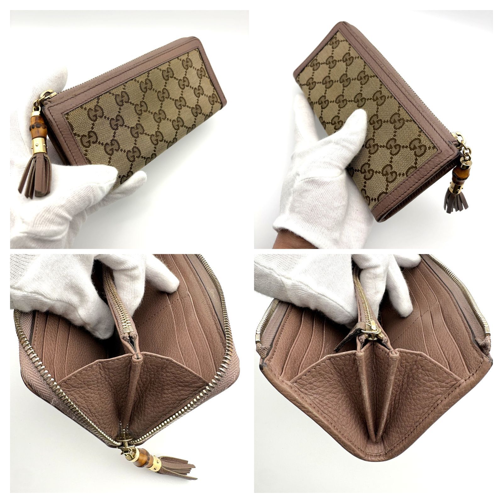 良品 】GUCCI グッチ GGキャンバス バンブータッセル L字ファスナー 長