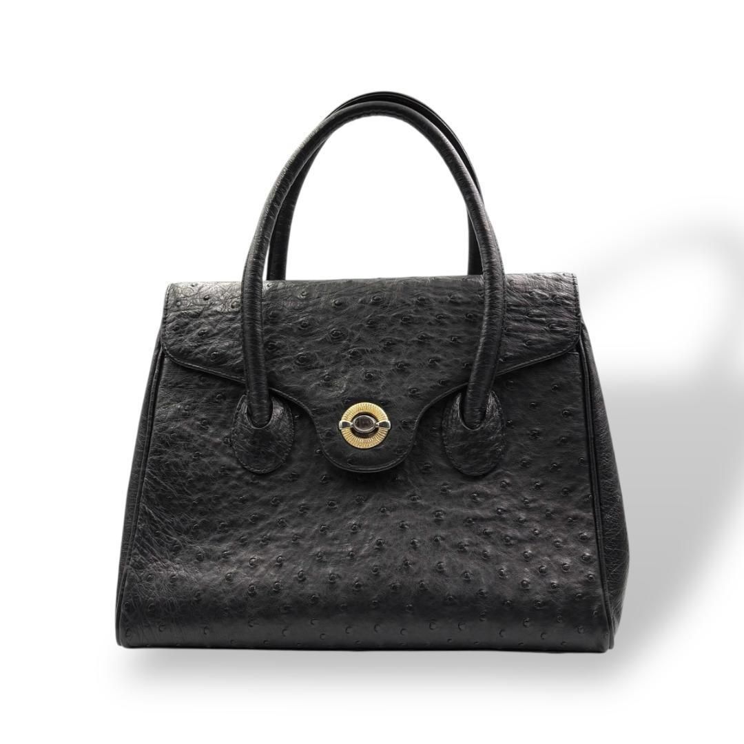 HOFFMANN OSTRICH ハンドバッグ レザー ブラック I924-2 - メルカリ